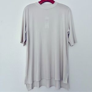 EILEEN FISHER Silk Mock Neck Top Bone Color Stretch Jersey Tunic Small